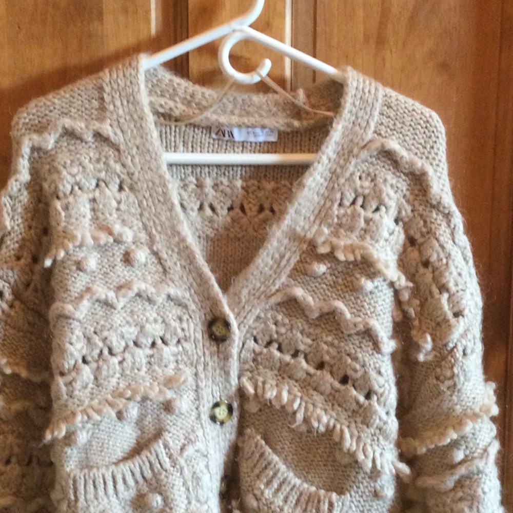 Zara Beige Chunky Knit Button-Up Cardigan - Picture 2 of 6